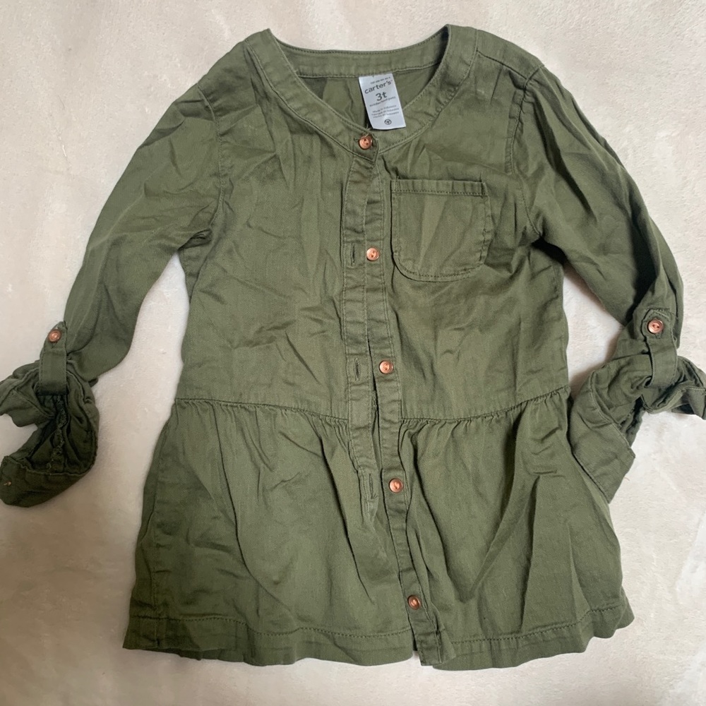 Toddler Army green button up